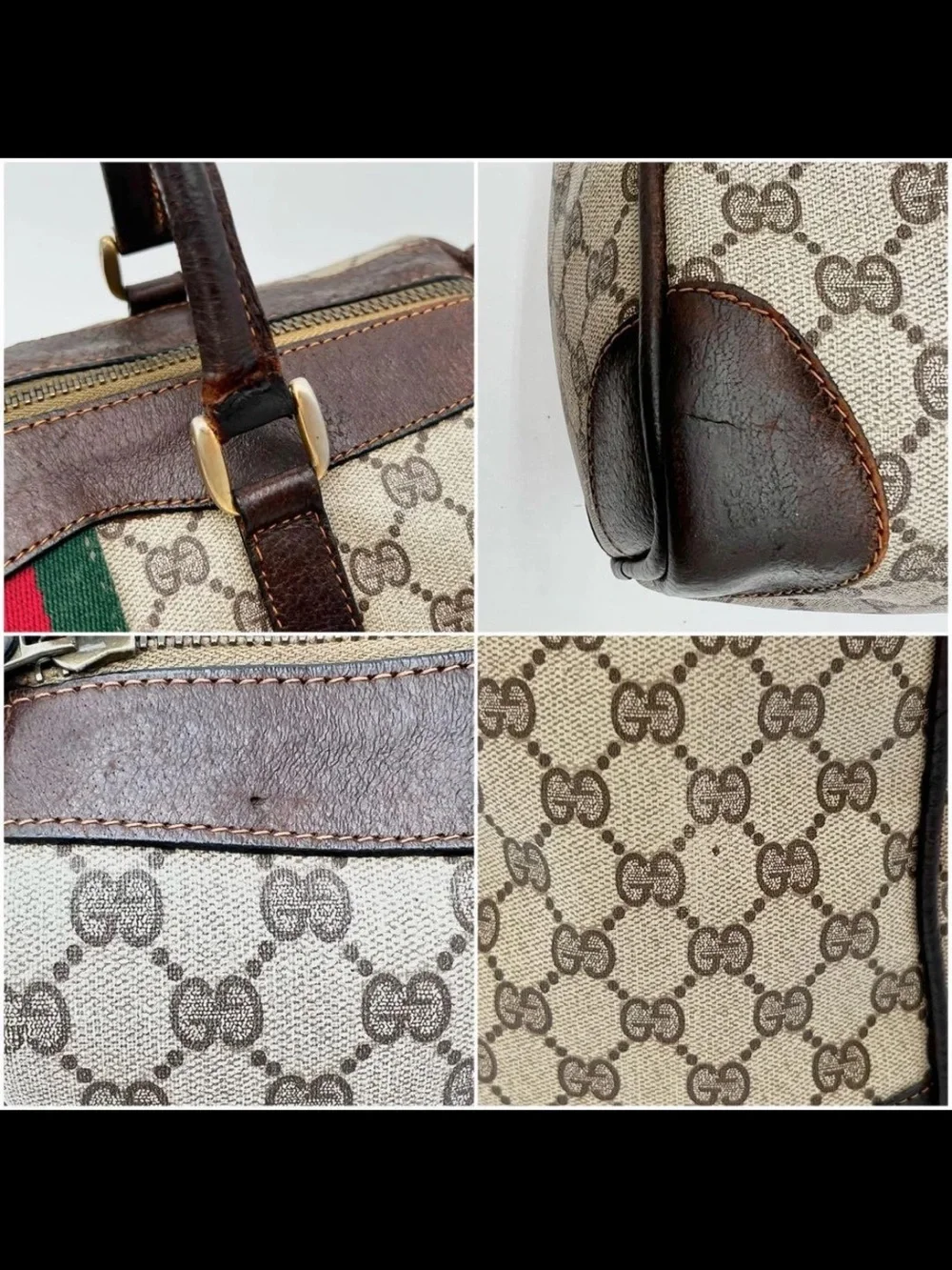 Gucci Brown GG Supreme Duffel with Red and Green Web Stripe
